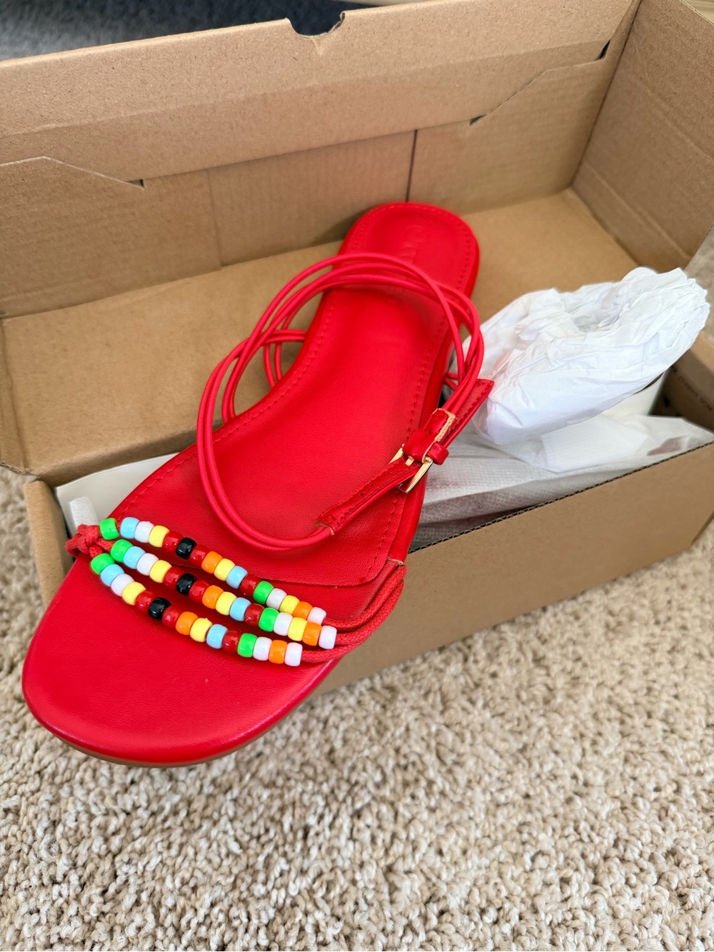 Coutgo red beaded sandals new 7